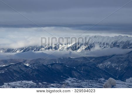 Bucegi mountains viewed from Postavarul peak, Brasov, Transylvania, Romania