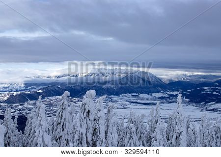 Bucegi mountains viewed from Postavarul peak, Brasov, Transylvania, Romania