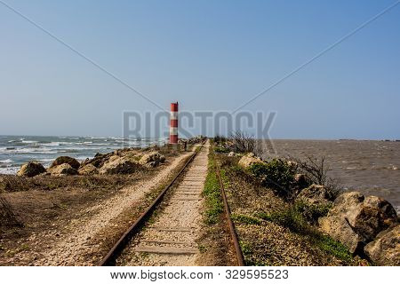 Old Tracks Or Rails Trains Between A River And The Ocean