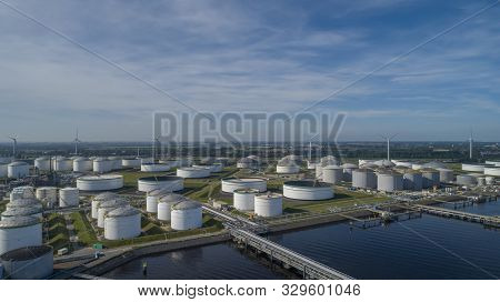 Oil Refinery Plant From Industry Zone, Aerial View Oil And Gas Industrial, Refinery Factory Oil Stor