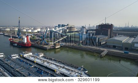 Port Of Rotterdam. Botlek. Oil Refinery Plant From Industry Zone, Aerial View Oil And Gas Industrial