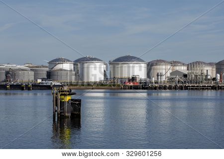 Port Of Rotterdam. Botlek. Oil Refinery Plant From Industry Zone, Aerial View Oil And Gas Industrial