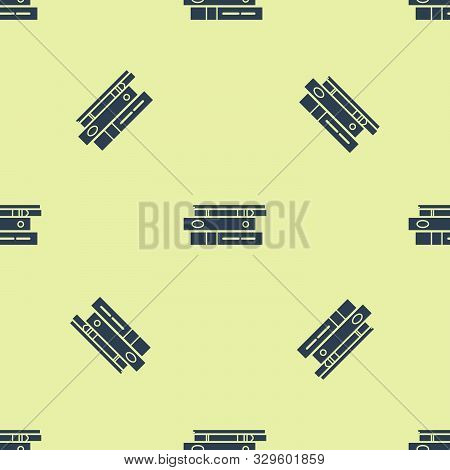 Blue Office Folders With Papers And Documents Icon Isolated Seamless Pattern On Yellow Background. O