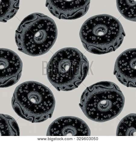 Seamless Pattern With Hand Drawn Stylized Donut Stock Illustration