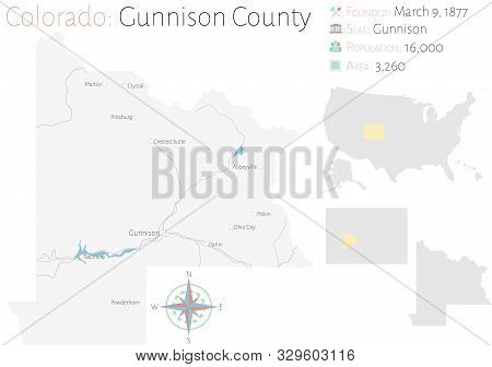 Large And Detailed Map Of Gunnison County In Colorado, Usa.