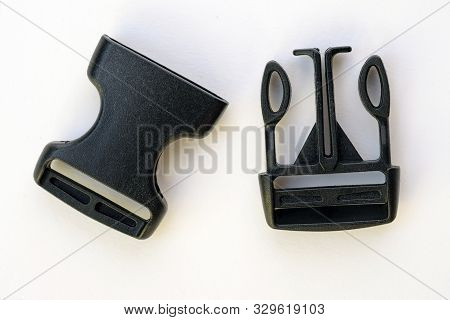 Black Plastic Fastener - Fastex For The Manufacture Of Backpacks. Reinforced Plastic Carbine For Mil