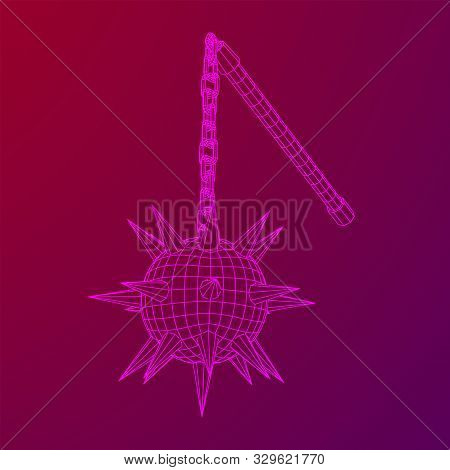 Medieval Chained Mace Ball. Wireframe Low Poly Mesh Vector Illustration.