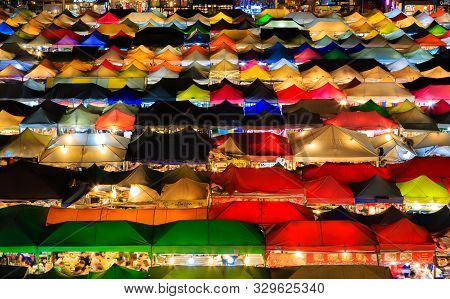 Bangkok,thailand-31 Mar 2018: Bangkok Train Night Market Ratchada Night Aerial View