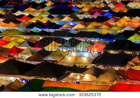 Bangkok,thailand-31 Mar 2018: Bangkok Train Night Market Ratchada Night Aerial View