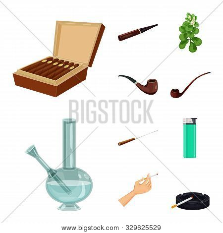 Isolated Object Of Cigarette And Tobacco Icon. Set Of Cigarette And Nicotine Vector Icon For Stock.