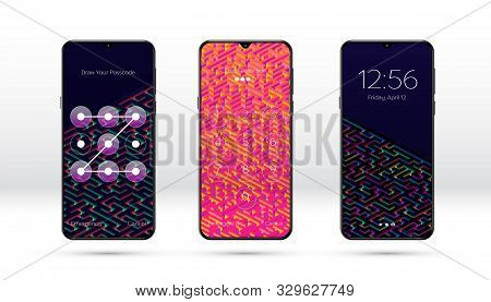 Smartphone Lock Screen Background With Abstract Maze Or Labyrinth Pattern And Password Entering Opti