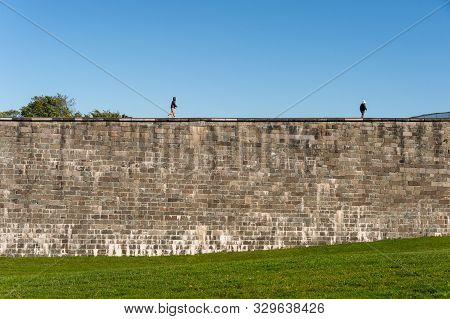 Quebec City, Ca - 5 October 2019 - Tourists Visiting Quebec City Fortifications