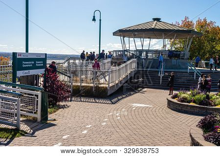 Quebec City, Ca - 5 October 2019 - Tourists Visiting Quebec Governors Promenade