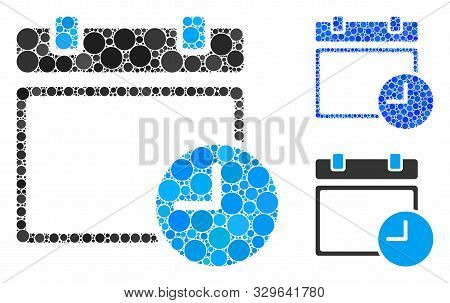 Calendar Page And Time Mosaic Of Round Dots In Various Sizes And Color Tints, Based On Calendar Page