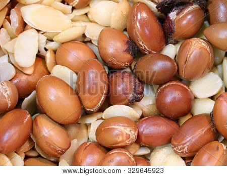 Background Of Many Seeds Of Argan Plant Used For Cosmetic Purposes