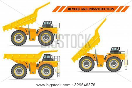 Off-highway Truck With Different Body Position. Heavy Mining Machine And Construction Equipment. Vec