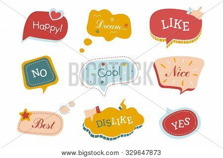 Beautiful Creative Volume Flat Speech Bubble Set. Colorful Doodle Speech Bubbles. Dialog Windows Wit