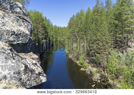 Forest Lake In A Rocky Canyon. The Coast Of The White Sea.kandalaksha Gulf, Karelia, Russia, End Of 
