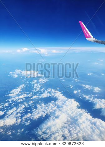 Bavaria, Germany - June 28, 2019: Airbus A321 Plane Of Wizz Air Flying Over Clouds. Wizz Air Is A Lo