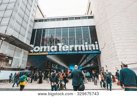 Rome, Italy - October 23, 2019: Train And Bus Station Termini Entrance, The Main Railway Station Of 