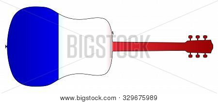 A Typical Acoustic Guitar Silhouette Isolated Over A White Background With A French Flag