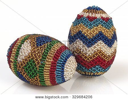 A Pic Of Two Very Colourful Beaded Eggs Christmas Tree Decorations