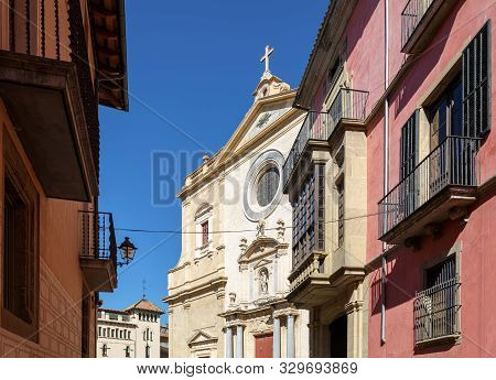 Santa Maria Street In The Historical Centre. View Of Cathedral Of St. Peter The Apostle. Town Of Vic