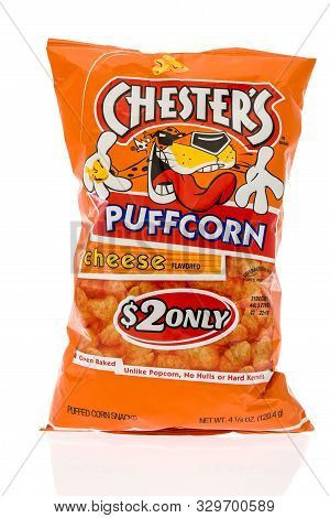 Winneconne, Wi - 23 October 2019: A  Package Of Chesters Puffcorn Cheese On An Isolated Background