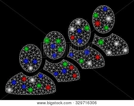 Bright Mesh User Queue With Lightspot Effect. White Wire Frame Polygonal Mesh In Vector Format On A 