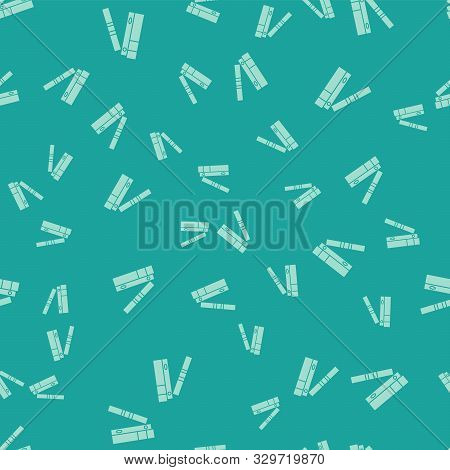 Green Office Folders With Papers And Documents Icon Isolated Seamless Pattern On Green Background. O