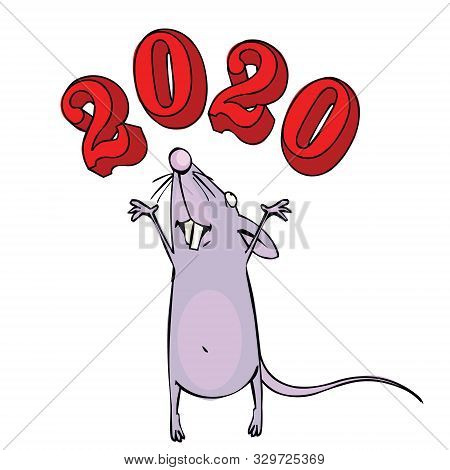 Funny Rat With Red Numbers 2020, Vector Illustration