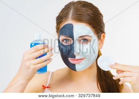 Girl Remove Black White Mud Mask From Face