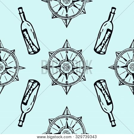 Matine Life. Doodle Seamless Pattern. Pirates Hand Drawn Textures And Background.