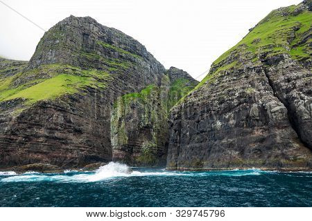 Vestmanna Cliffs Detailed View In Faroe Islands