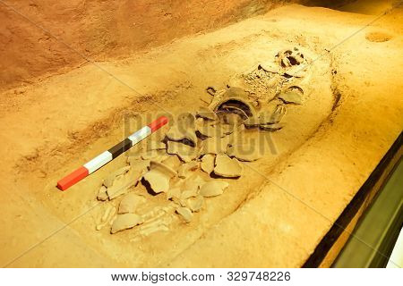 Prachin Buri, Thailand - August 26, 2019: Skeleton Model Of The Princess Of Khok Phanom Di In Prachi