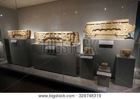 Prachin Buri, Thailand - August 26, 2019: Lintel Khmer Art In Thailand 607-657 Ad. In Prachin Buri N