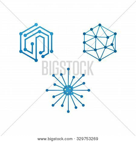 Hexagonal Molecule Badge. Molecular Structure Logo, Molecular Grids And Chemistry Hexagon Molecules 