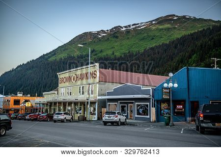 Seward, Alaska - June 7 - Old West Style Store Fronts As Seen On June 7 2019 In Seward Alaska.