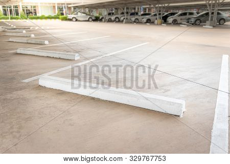 Empty Car Parking, Car Parking Lot With White Mark, Parking Lane Outdoor In Public Park.