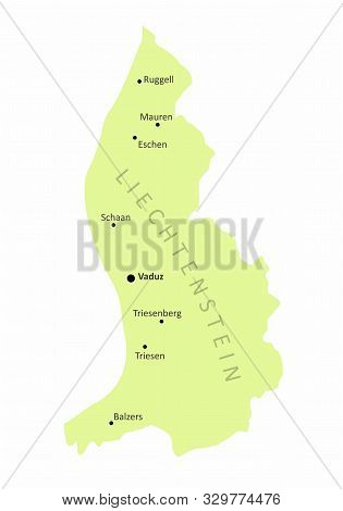 Liechtenstein Isolated Map With The Main Cities Labels