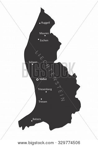 Liechtenstein Isolated Map With The Main Cities Labels