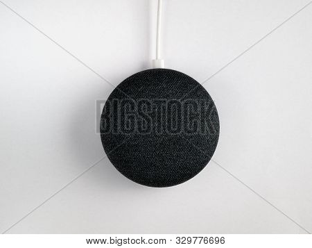 Smart Home Assistant Speaker On White Background