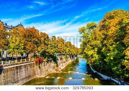 Colorful Trees In Autumn At The Isar In Munich
