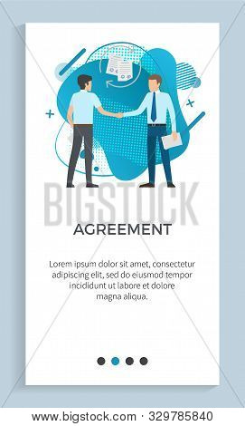 Agreement Vector, Male Wearing Suits Formal Wear Serious Men With Briefcases On Meeting. Conference 