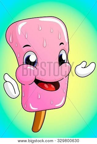 Mascot Illustration Of An Ice Cream On A Stick. Cartoon Style.