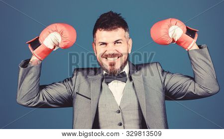 Criminal Defense Lawyer Planning Out Strategies. Businessman Wear Boxing Gloves. Best Criminal Defen