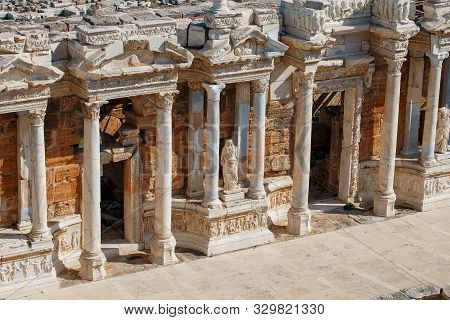 Elements Of The Old Amphitheater, Hierapolis In Pamukkale, Turkey.