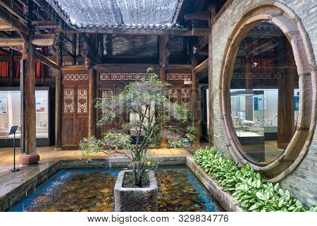 SHENZHEN, CHINA - CIRCA APRIL, 2019: interior shot of a building in Gankeng Hakka Town in Shenzhen. Gankeng Hakka Town is a tourist attraction by OCT Group.