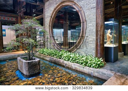 SHENZHEN, CHINA - CIRCA APRIL, 2019: interior shot of a building in Gankeng Hakka Town in Shenzhen. Gankeng Hakka Town is a tourist attraction by OCT Group.