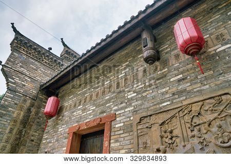 SHENZHEN, CHINA - CIRCA APRIL, 2019: close up shot of a building located at Gankeng Hakka Town in Shenzhen. Gankeng Hakka Town is a tourist attraction by OCT Group.